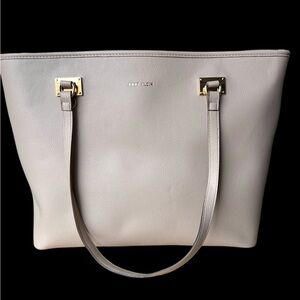 Anne Klein Work Large Polyurethane Cream Tote Bag with Gold Accents